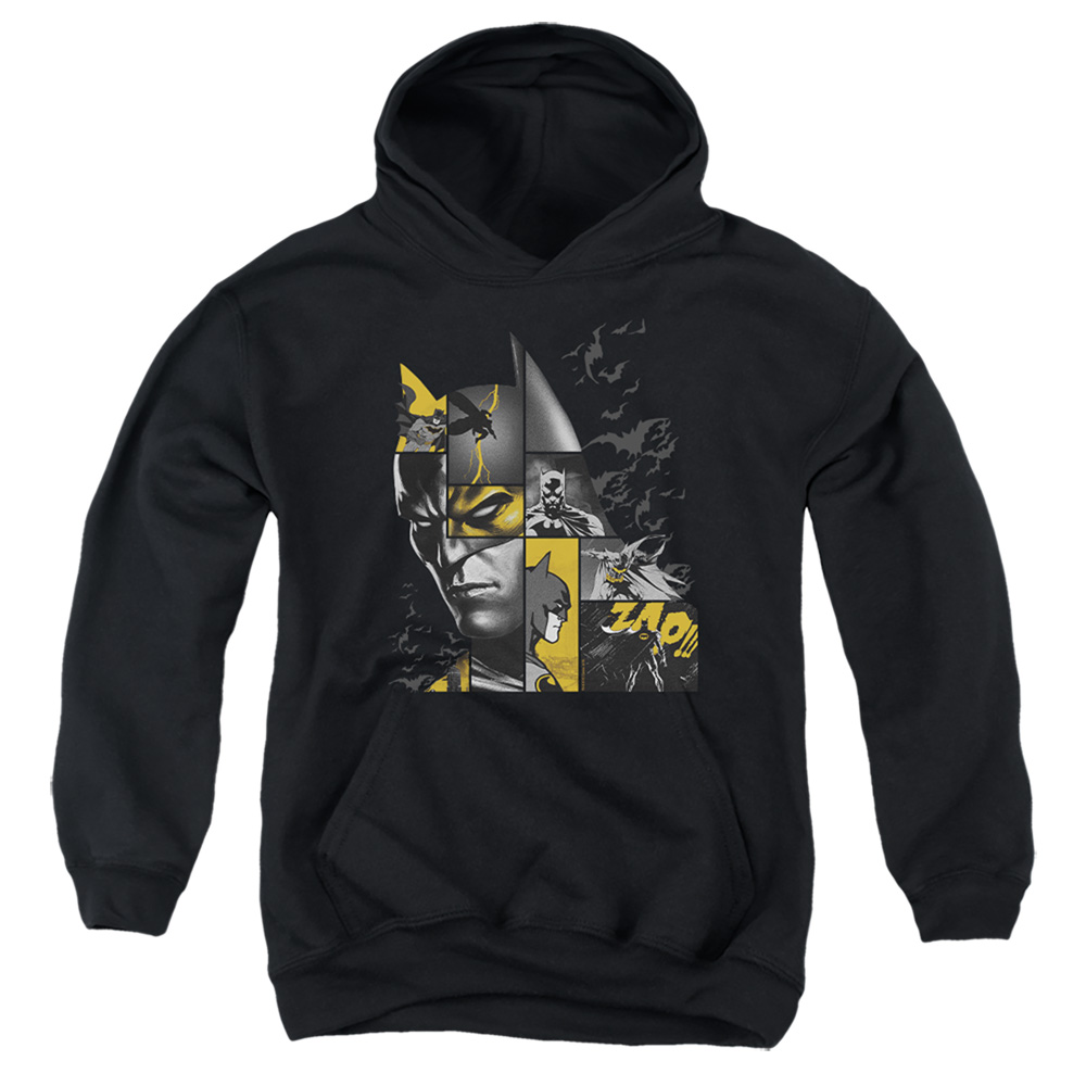 BM3090B-YFTH-4 Batman Zap Youth Hooded Sweatshirt, Black - Extra Large