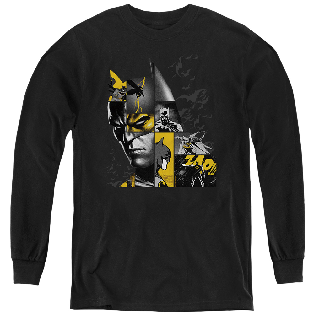 BM3090B-YL-4 Batman Zap Long Sleeve Youth T-Shirt, Black - Extra Large