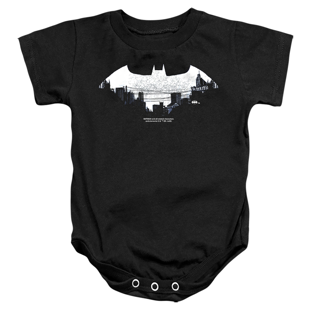 BM3561-SS-2 Batman Bat Logo Cityscape Infant Snapsuit, Black - Medium - 12 Month