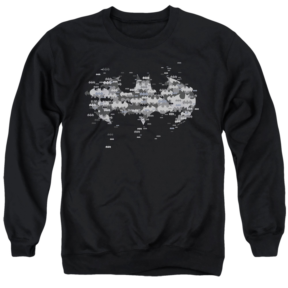 BM3565-AS-4 Batman Multi Bat Logo Adult Crewneck Sweatshirt, Black - Extra Large