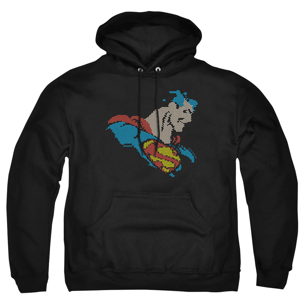 DCO726-AFTH-8 DC Lite Brite Superman Adult Pullover Hoodie, Black - 5X