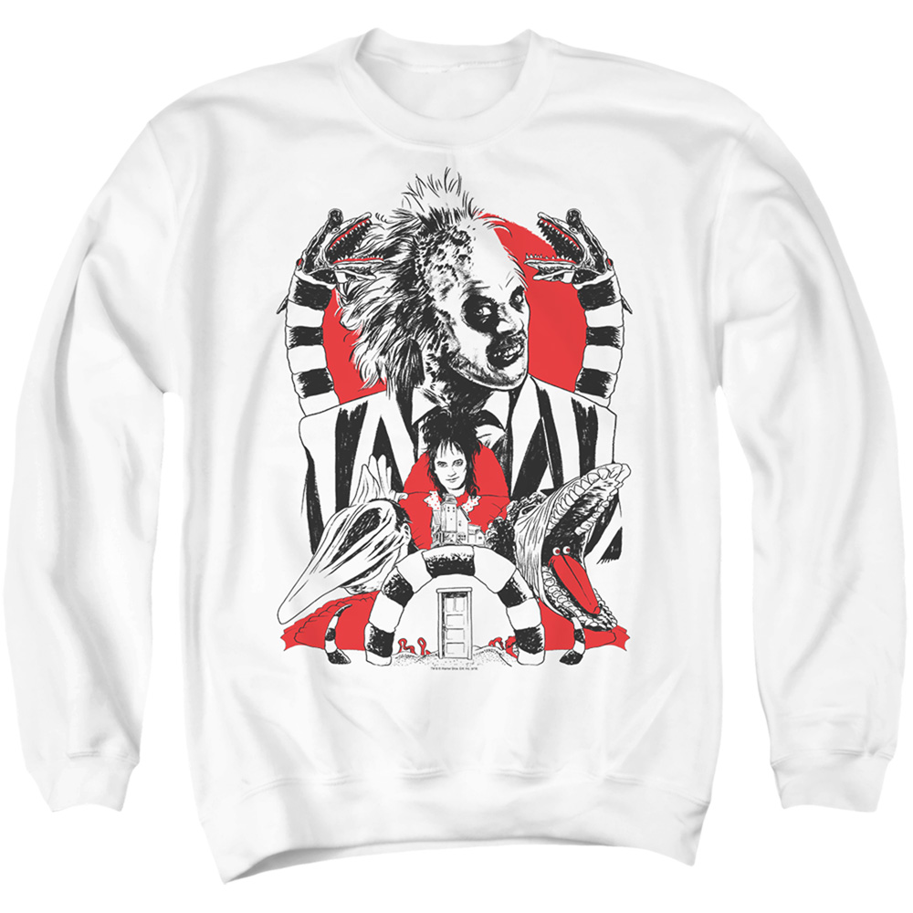 WBM908-AS-2 Beetlejuice Collage Adult Crewneck Sweatshirt, White - Medium