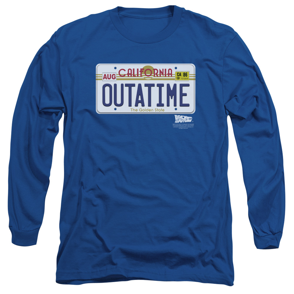 UNI509-AL-2 Back to the Future Outatime Plate Adult Long Sleeve T-Shirt, Royal - Medium