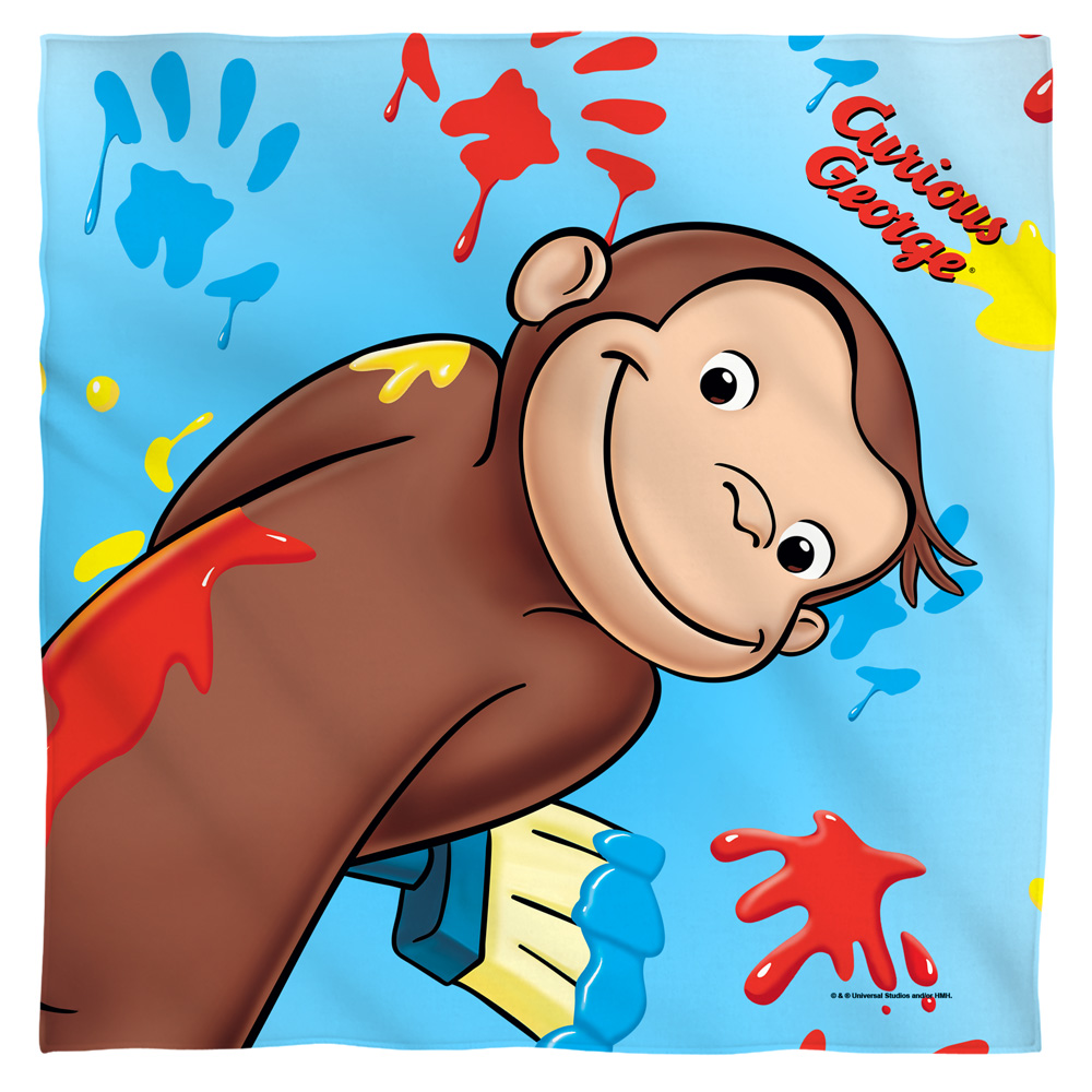 UNI873-BND1-0 Curious George Paint Bandana, White - 22 x 22 in.