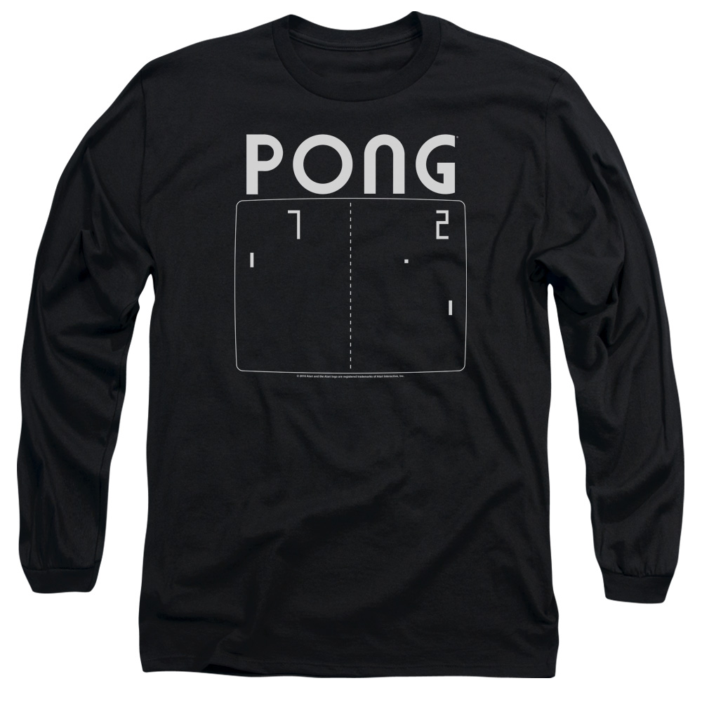 ATRI143-AL-2 Atari Pong Screen Adult Long Sleeve T-Shirt, Black - Medium