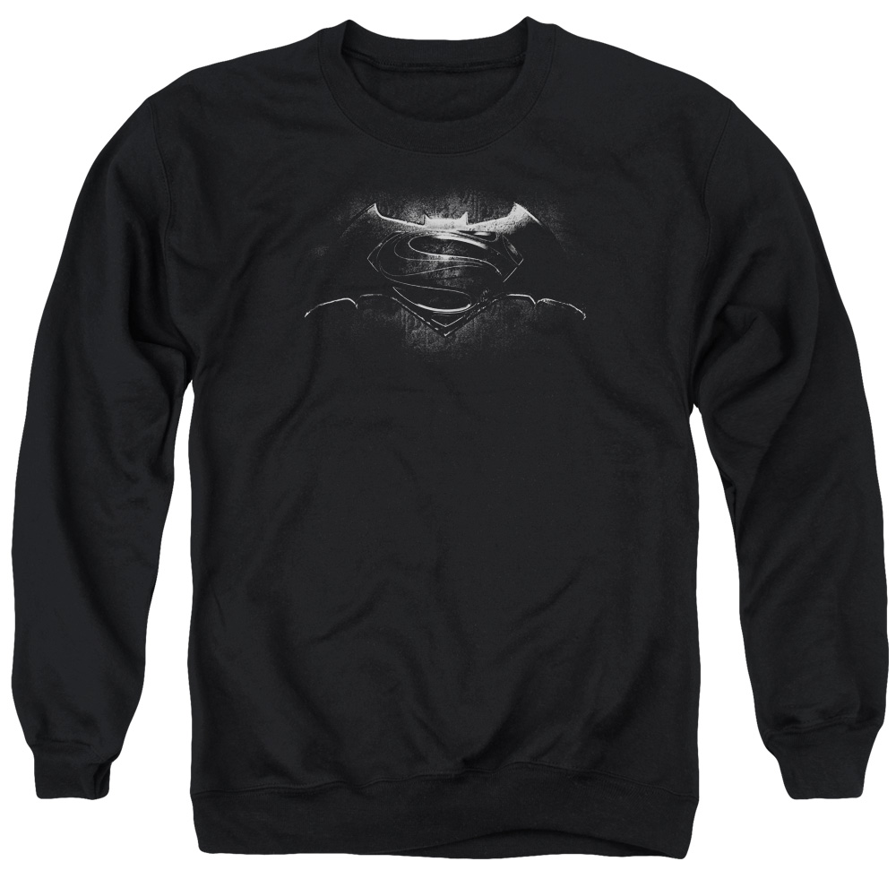 BVS104-AS-2 Batman vs Superman BW Logo Adult Crewneck Sweatshirt, Black - Medium