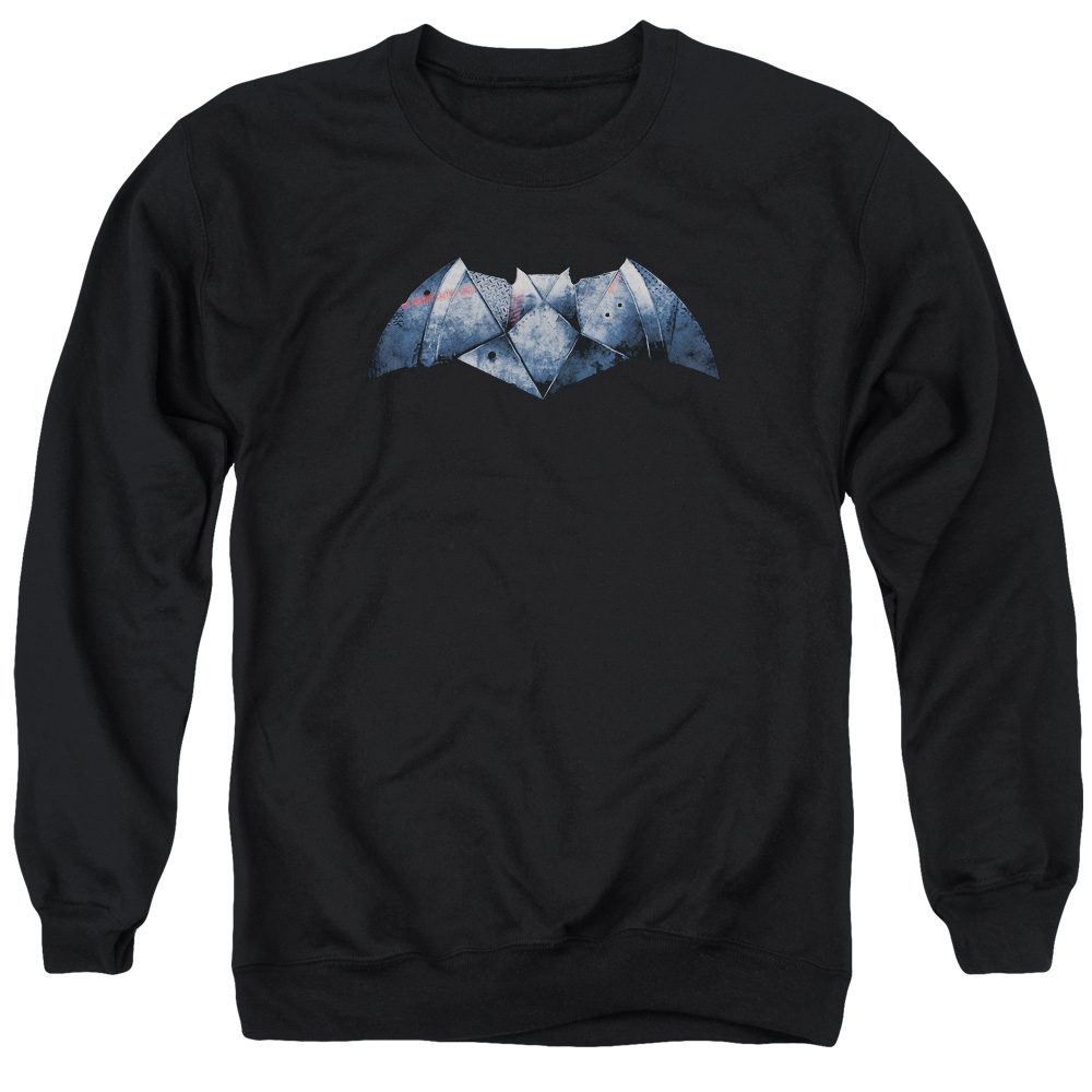 BVS110-AS-4 Batman vs Superman Plated Bat Logo Adult Crewneck Sweatshirt, Black - Extra Large