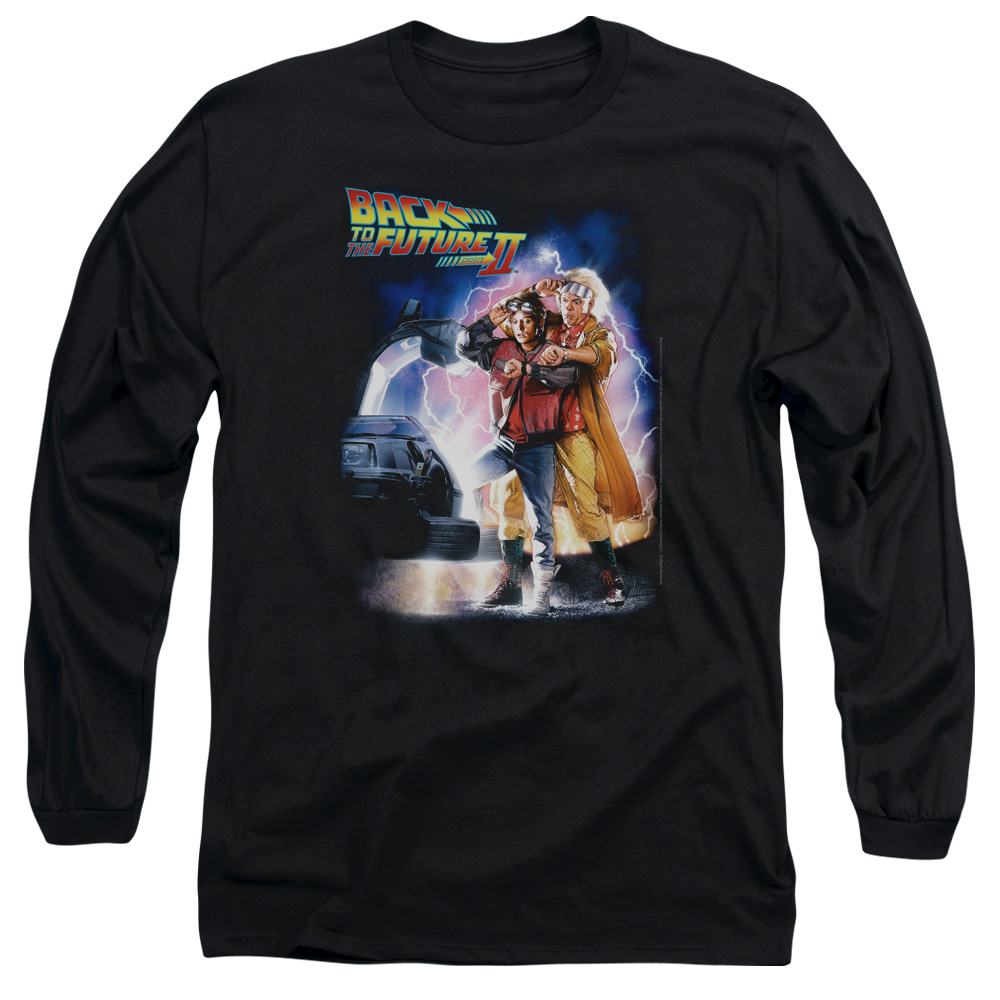 UNI308-AL-3 Back to the Future II Poster Adult Long Sleeve T-Shirt, Black - Large