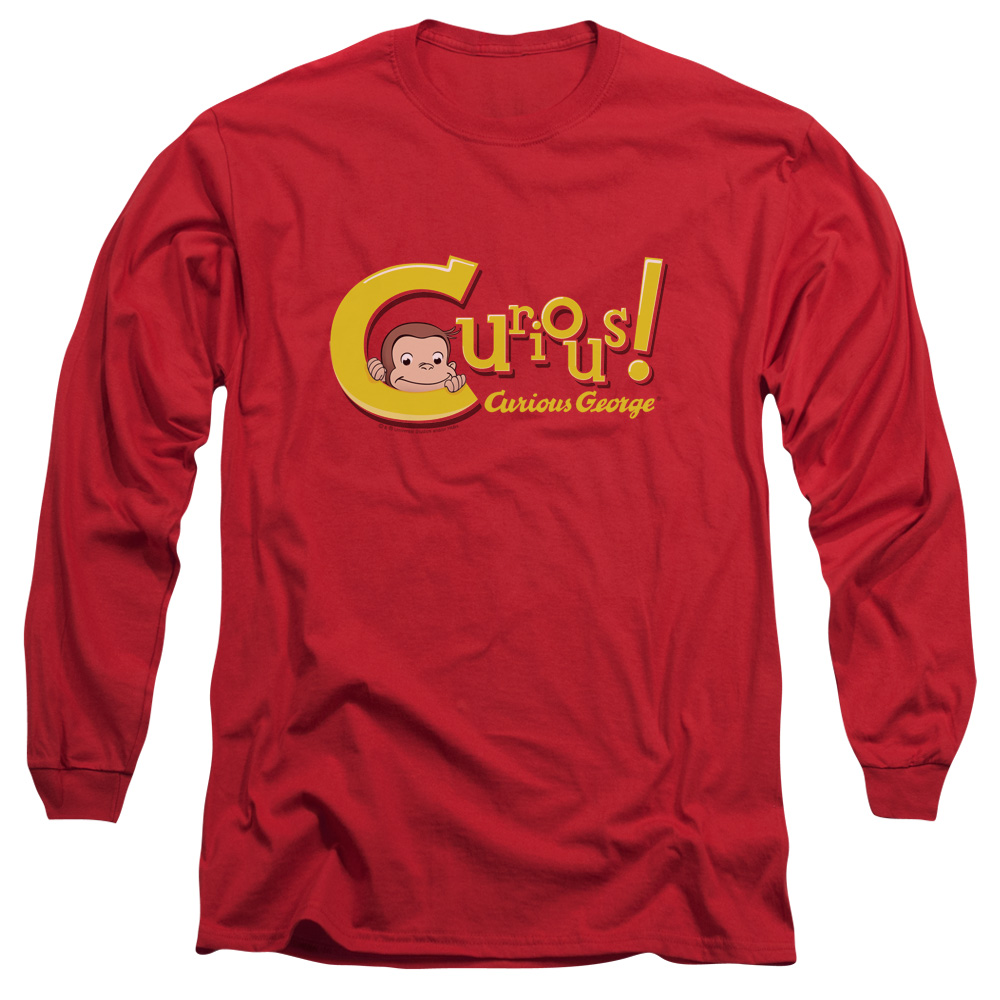 UNI660-AL-4 Curious George Curious Adult Long Sleeve T-Shirt, Red - Extra Large