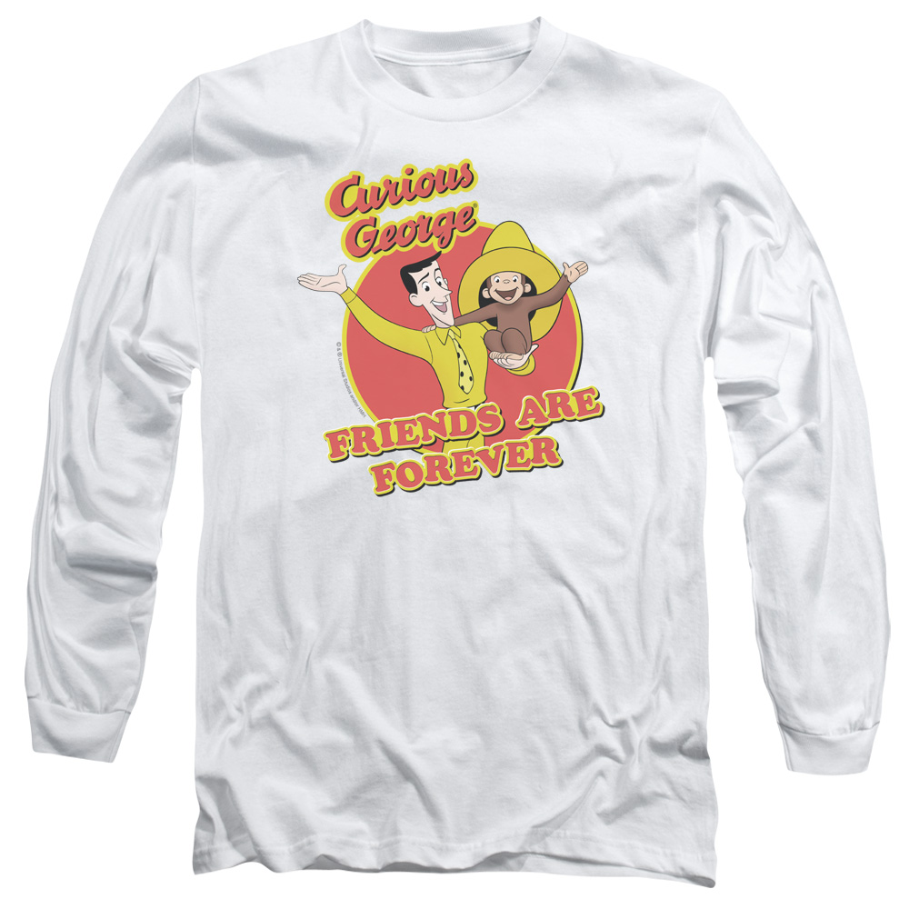 UNI661-AL-3 Curious George Friends Adult Long Sleeve T-Shirt, White - Large