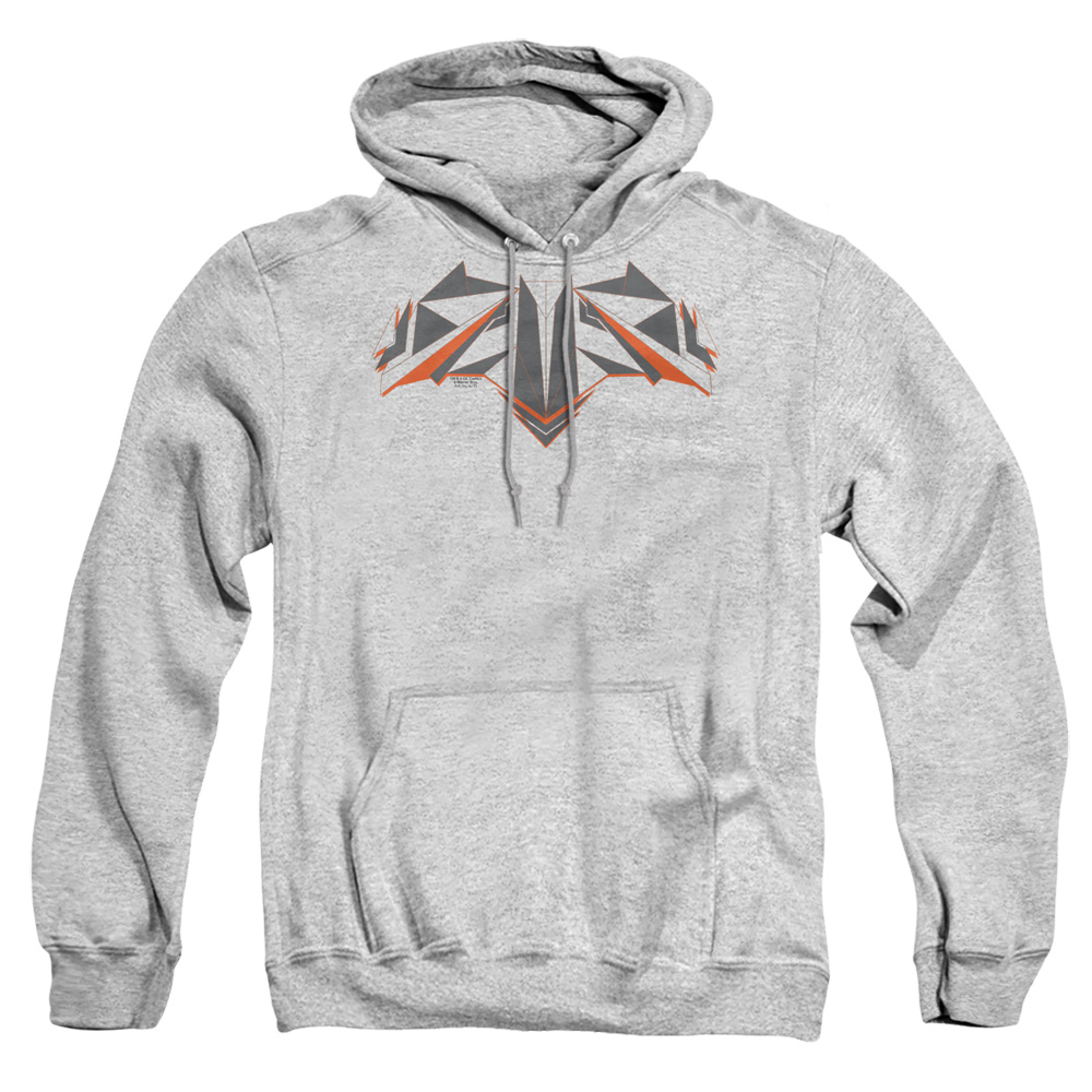 BVS113D-AFTH-1 Batman vs Superman Tech Bat Logo Adult Pullover Hoodie, Athletic Heather - Small