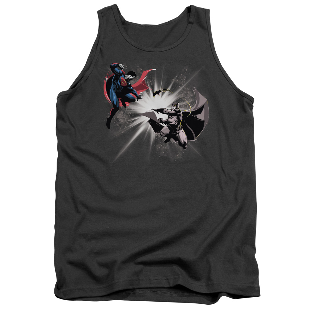 BVS123-TK-2 Batman vs Superman Fight Burst Adult Tank Top, Charcoal - Medium