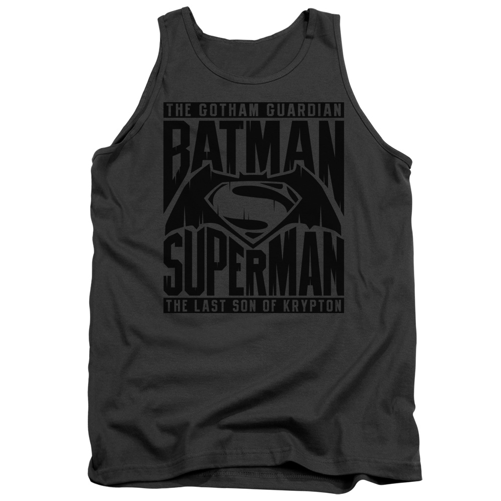 BVS168-TK-2 Batman vs Superman Title Fight Adult Tank Top, Charcoal - Medium