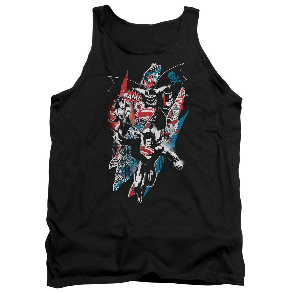 BVS199-TK-2 Batman vs Superman Ripped Trio 2 Adult Tank Top, Black - Medium