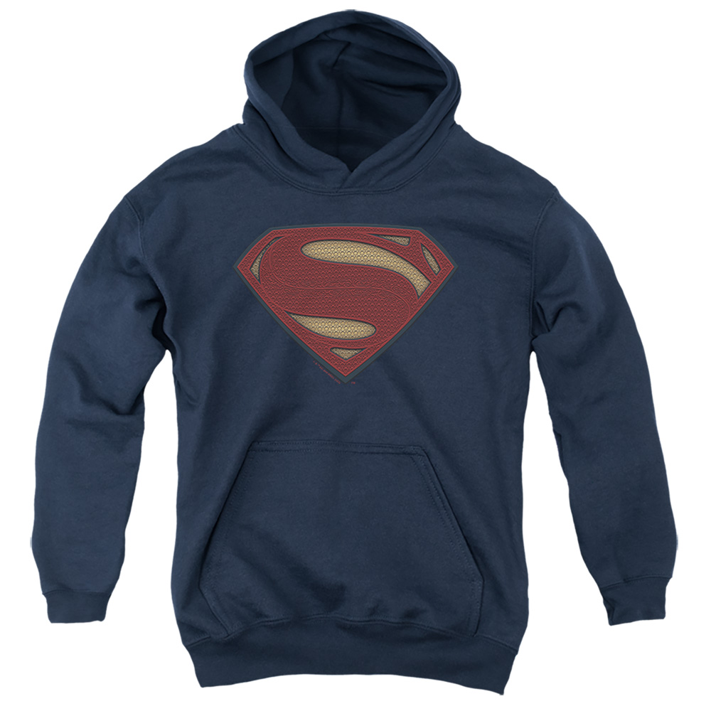 BVS239-YFTH-4 Batman vs Superman Costume Shield Youth Hooded Sweatshirt, Navy - Extra Large