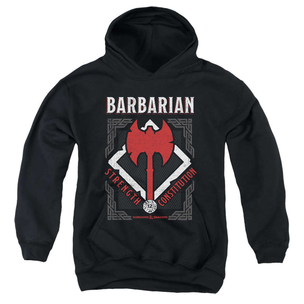 HBRO656-YFTH-2 Dungeons & Dragons Barbarian Youth Hooded Sweatshirt, Black - Medium