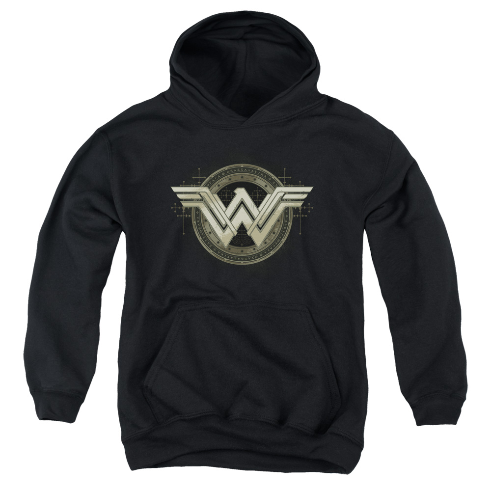 BVS108-YFTH-4 Batman vs Superman Ancient Emblems Youth Hooded Sweatshirt, Black - Extra Large