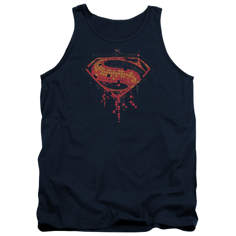 BVS116-TK-1 Batman vs Superman Tech Super Logo Adult Tank Top, Navy - Small