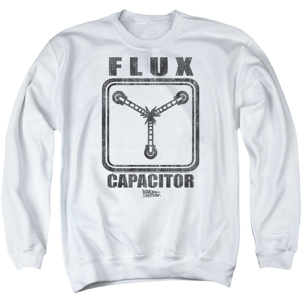 UNI1128B-AS-4 Back to the Future Flux Capacitor Adult Crewneck Sweatshirt, White - Extra Large