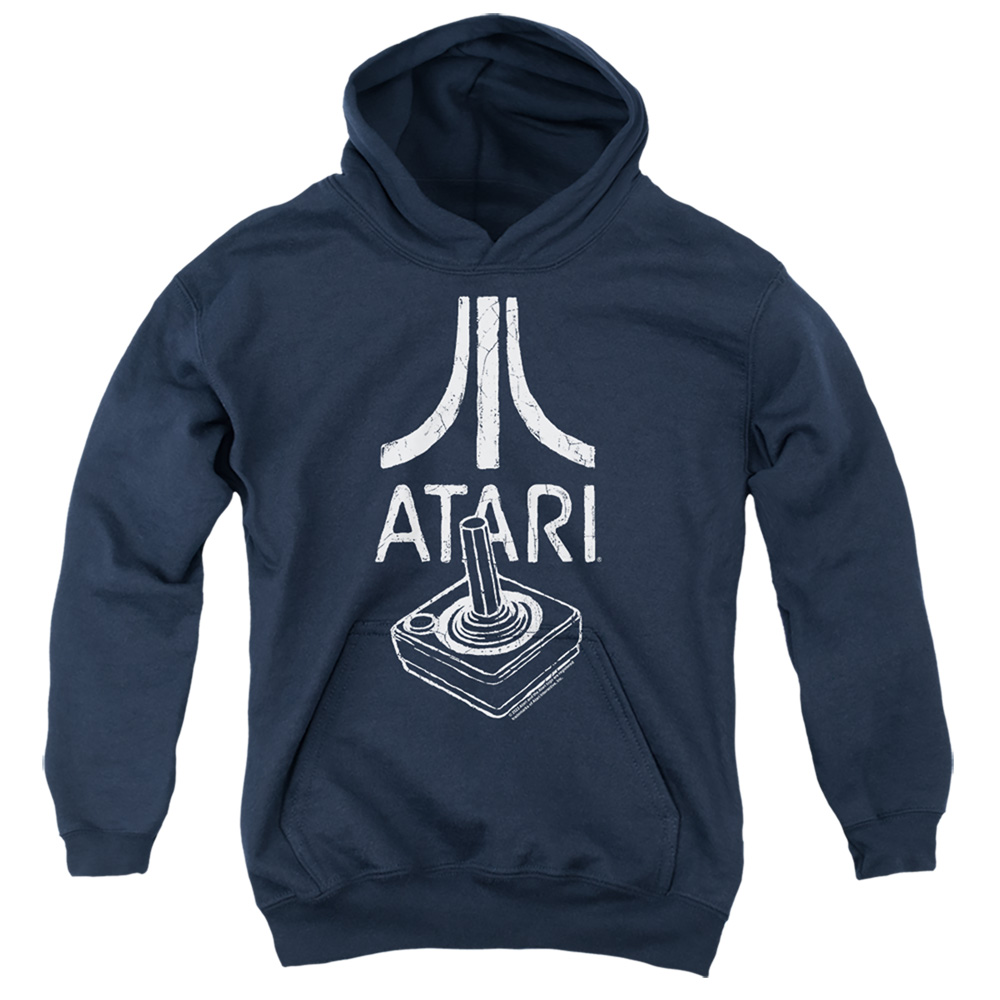 ATRI101D-YFTH-1 Atari Joystick Logo Youth Hooded Sweatshirt, Navy - Small