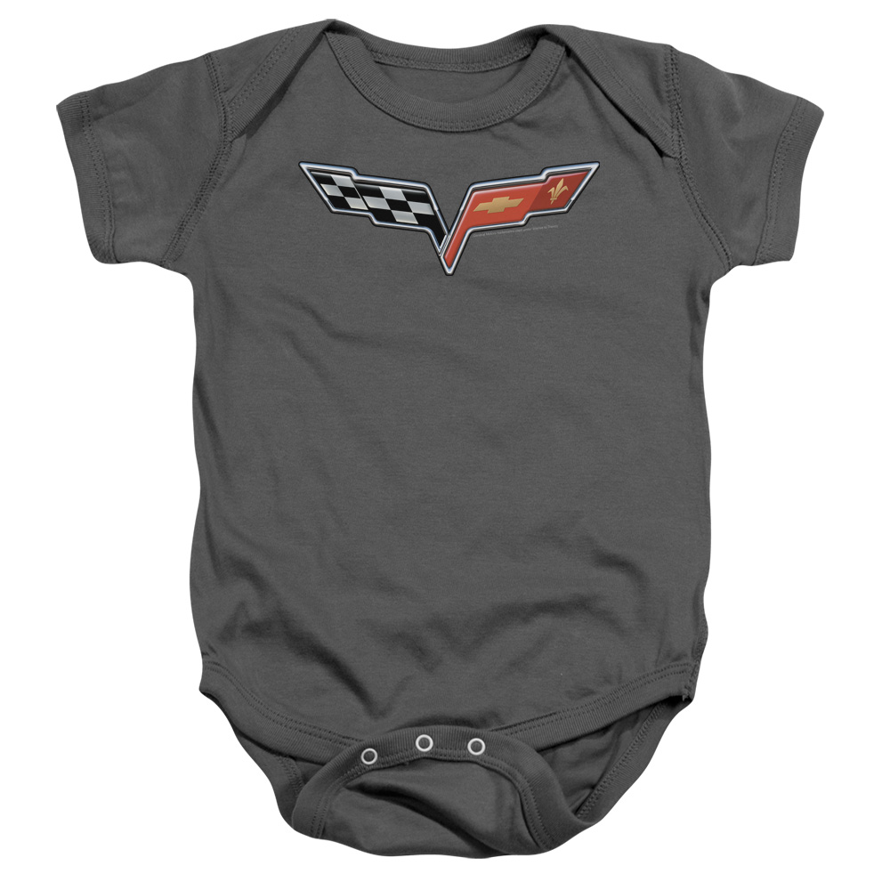 CHV158-SS-2 Chevrolet The Vette Medallion Infant Snapsuit, Charcoal - Medium - 12 Month