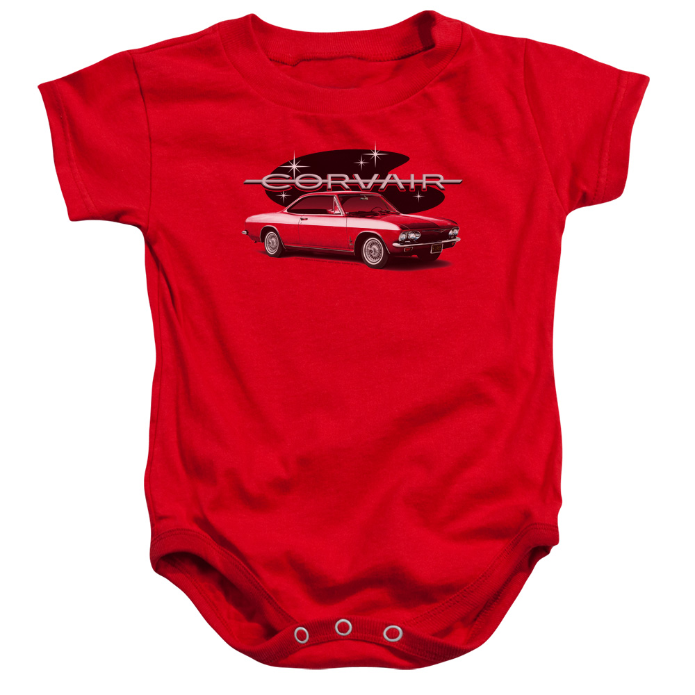 CHV177-SS-2 Chevrolet 65 Corvair Mona Spyda Coupe Infant Snapsuit, Red - Medium - 12 Month