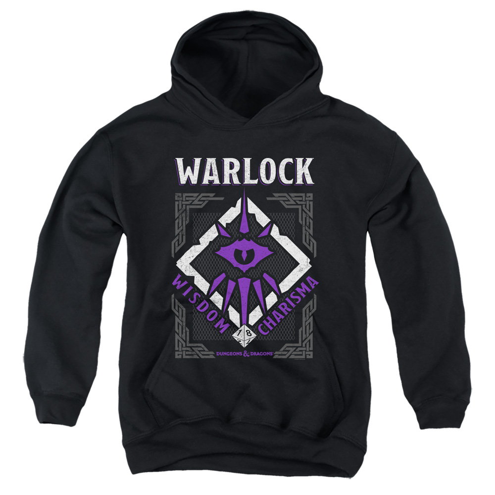 HBRO666-YFTH-2 Dungeons & Dragons Warlock Youth Hooded Sweatshirt, Black - Medium