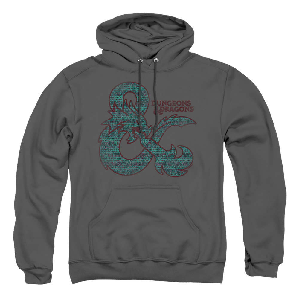 HBRO755-AFTH-2 Dungeons & Dragons Ampersand Classes Adult Pullover Hoodie, Charcoal - Medium