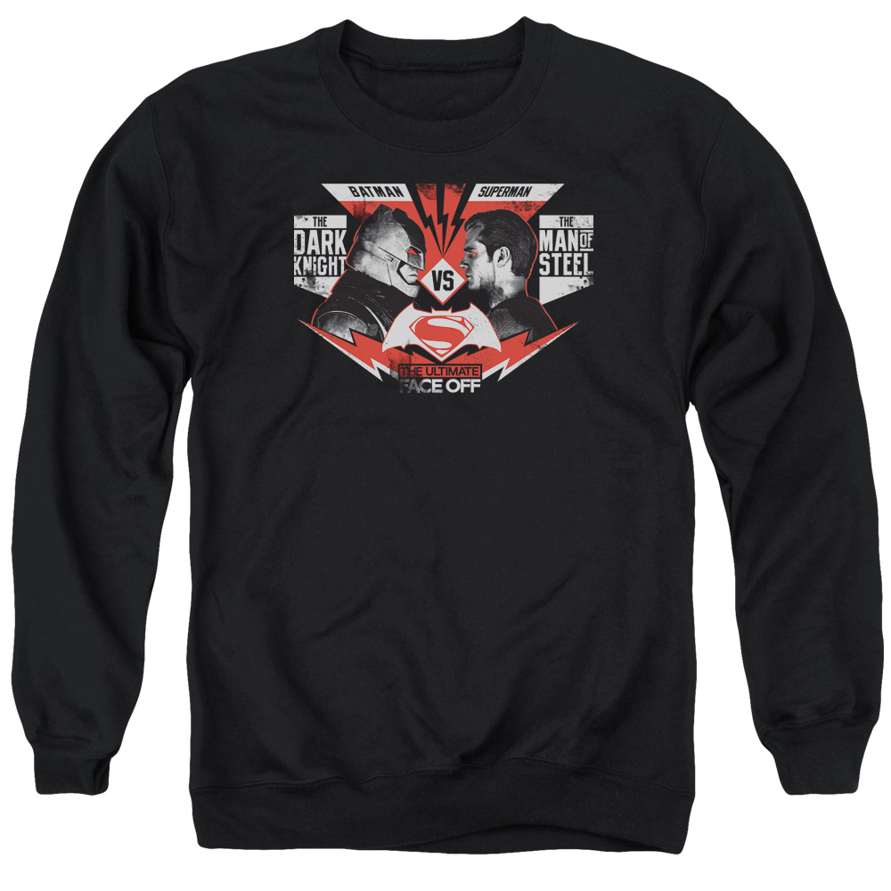 BVS191-AS-2 Batman vs Superman Ultimate Face Off Adult Crewneck Sweatshirt, Black - Medium