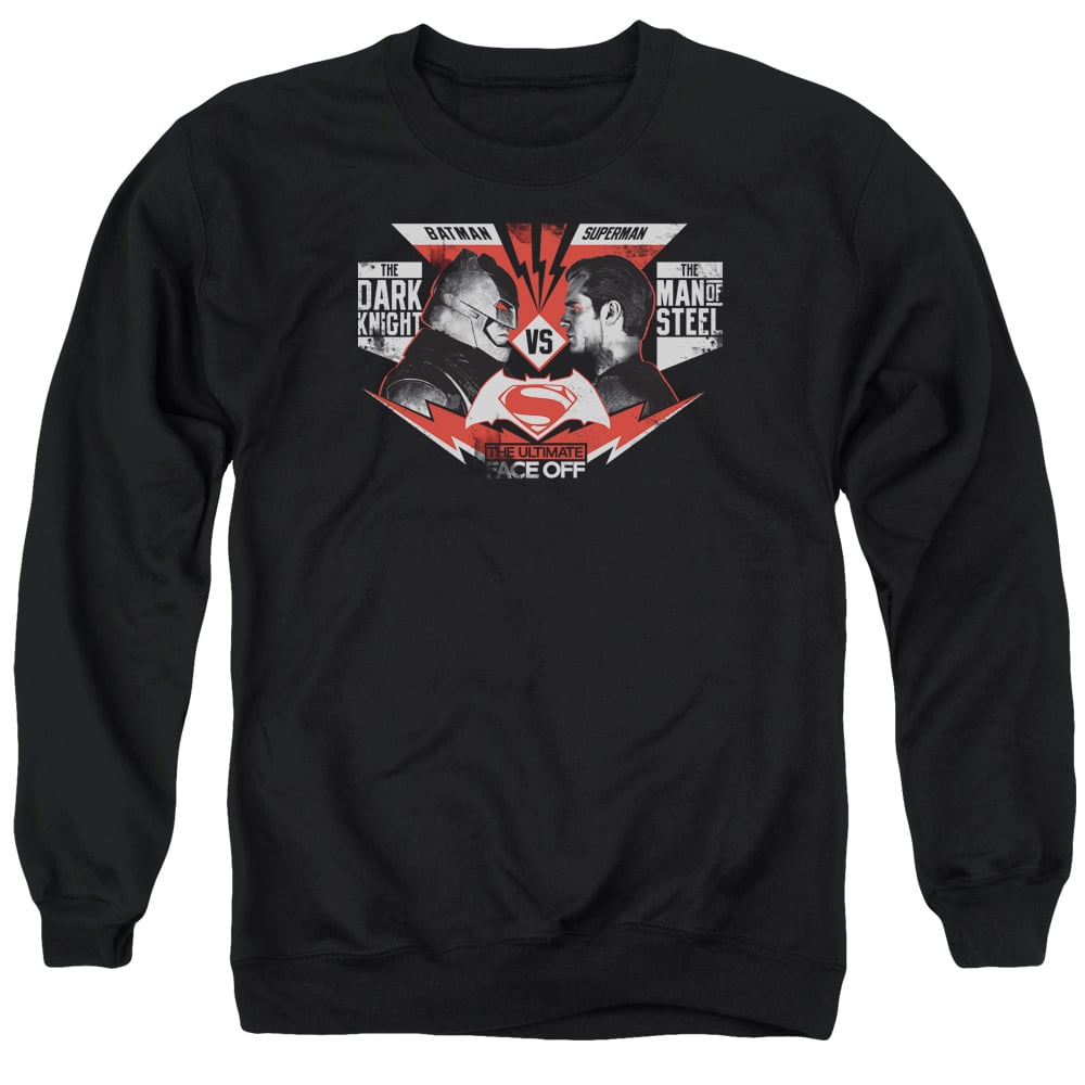BVS191-AS-5 Batman vs Superman Ultimate Face Off Adult Crewneck Sweatshirt, Black - 2X