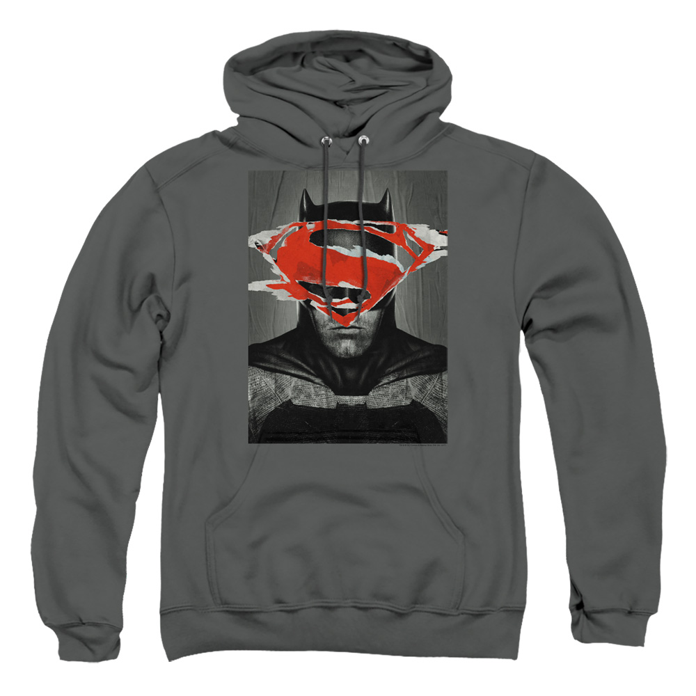 BVS139-AFTH-4 Batman vs Superman Batman Poster Adult Pullover Hoodie, Charcoal - Extra Large