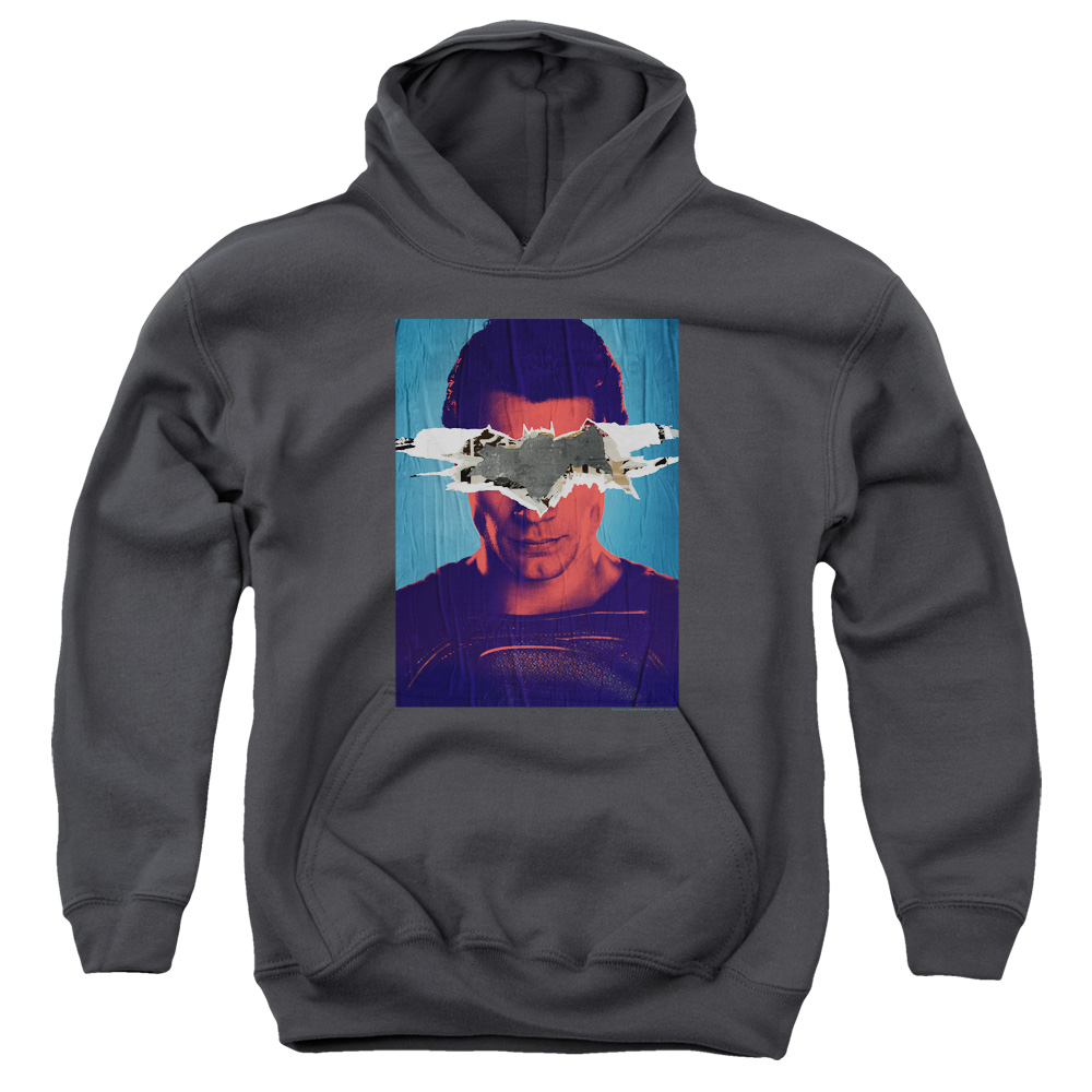 BVS140-YFTH-2 Batman vs Superman Poster Youth Hooded Sweatshirt, Charcoal - Medium
