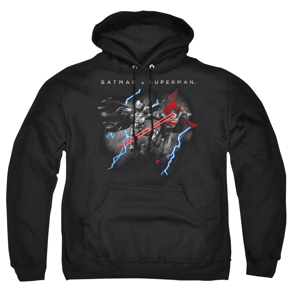 BVS144-AFTH-4 Batman vs Superman Lightning Fight Adult Pullover Hoodie, Black - Extra Large