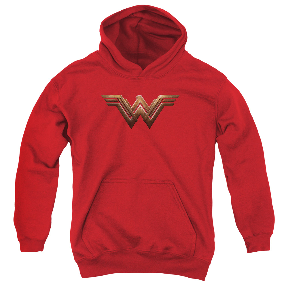 BVS105-YFTH-4 Batman vs Superman WW Shield Youth Hooded Sweatshirt, Red - Extra Large