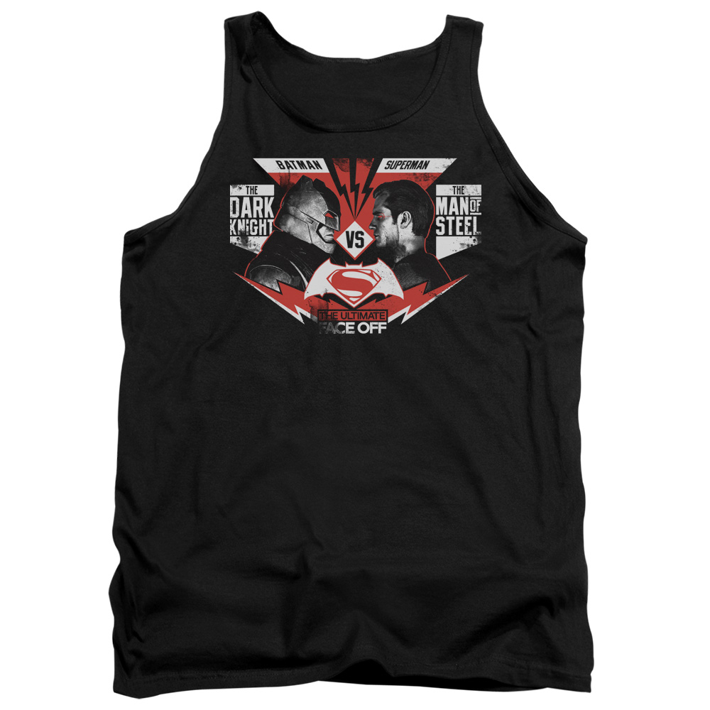BVS191-TK-2 Batman vs Superman Ultimate Face Off Adult Tank Top, Black - Medium