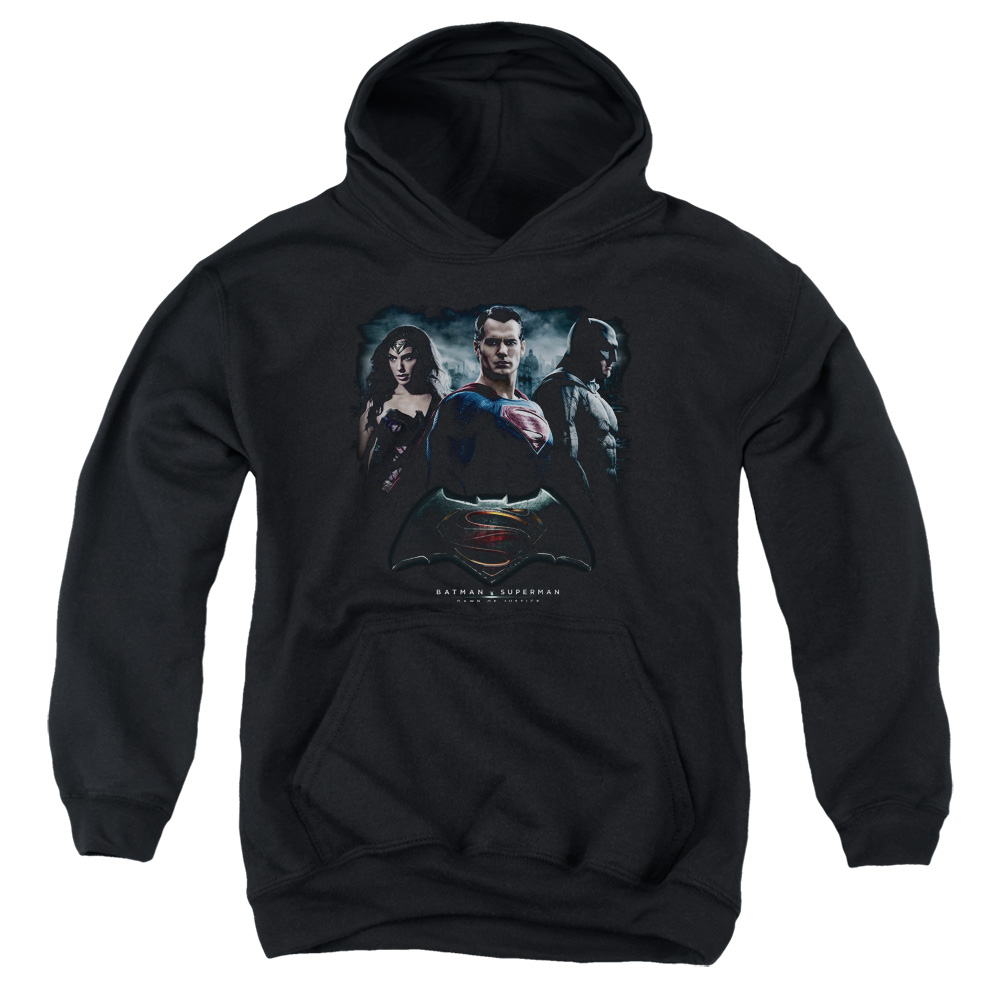 BVS174-YFTH-2 Batman vs Superman The Crew Youth Hooded Sweatshirt, Black - Medium