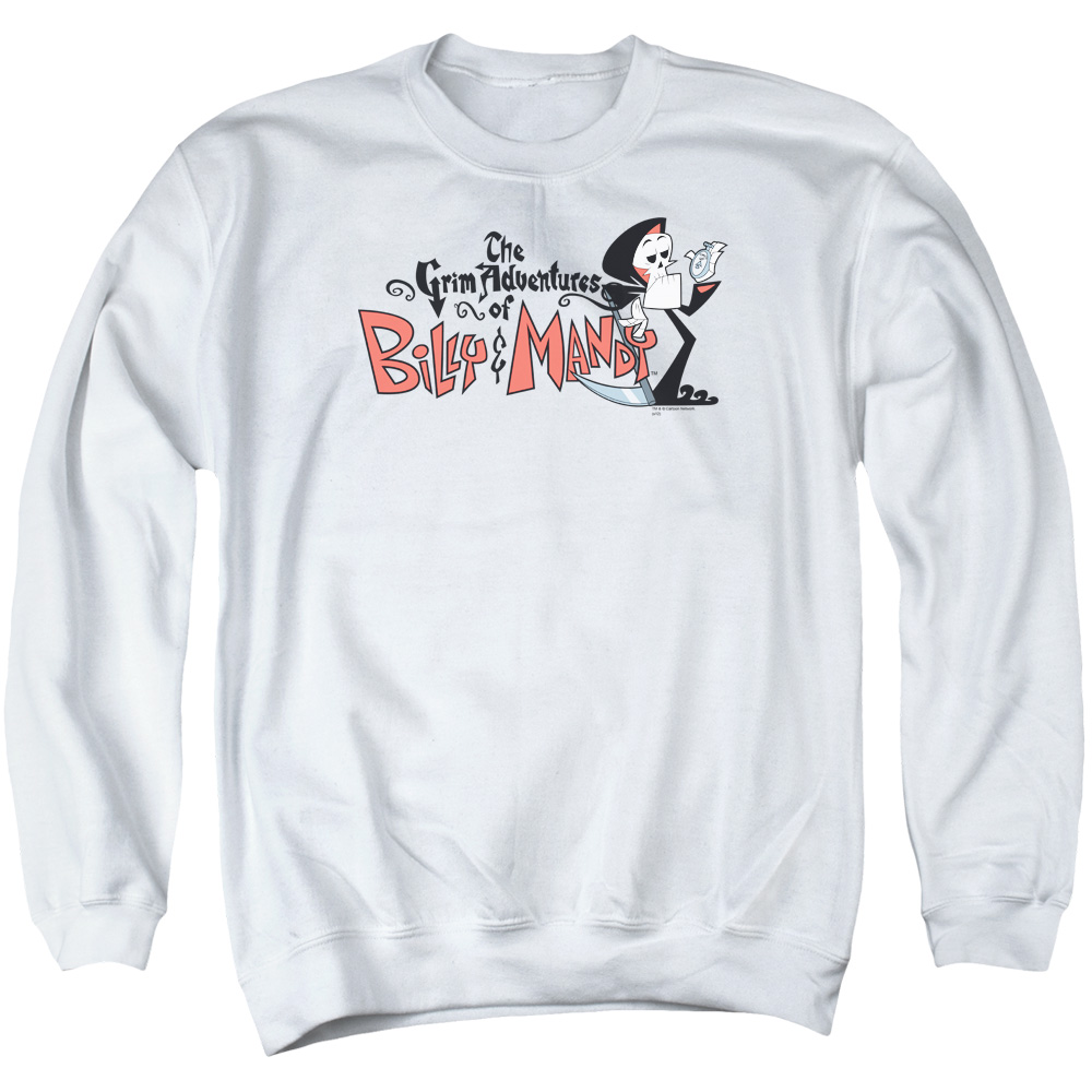 CN232-AS-2 Billy & Mandy Logo Adult Crewneck Sweatshirt, White - Medium