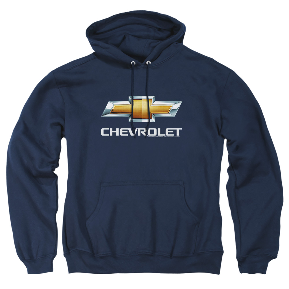 CHV102C-AFTH-1 Chevrolets Chevy Bowtie Stacked Adult Pullover Hoodie, Navy - Small