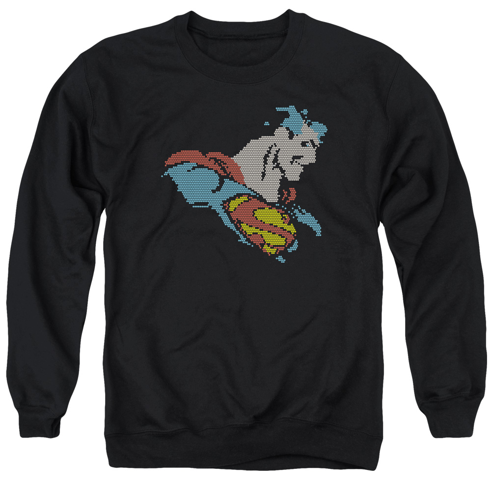 DCO726-AS-2 DC Lite Brite Superman Adult Crewneck Sweatshirt, Black - Medium