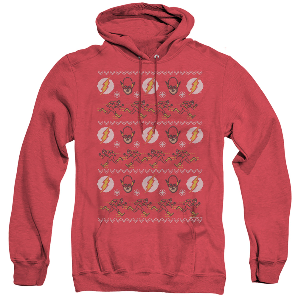 JLA770-AHH-1 DC Flash The Flash Ugly Christmas Sweater Adult Heather Hoodie, Red - Small