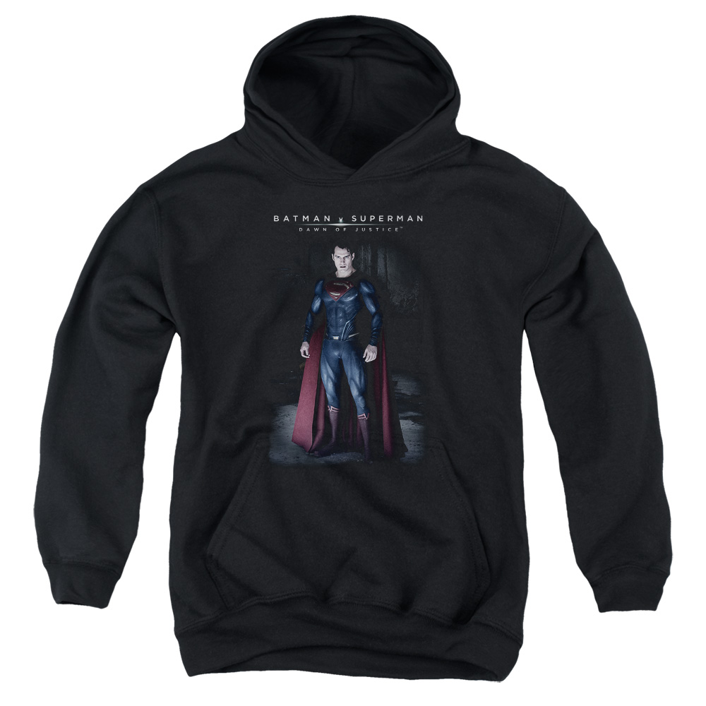 BVS206-YFTH-2 Batman vs Superman Stand Tall Youth Hooded Sweatshirt, Black - Medium