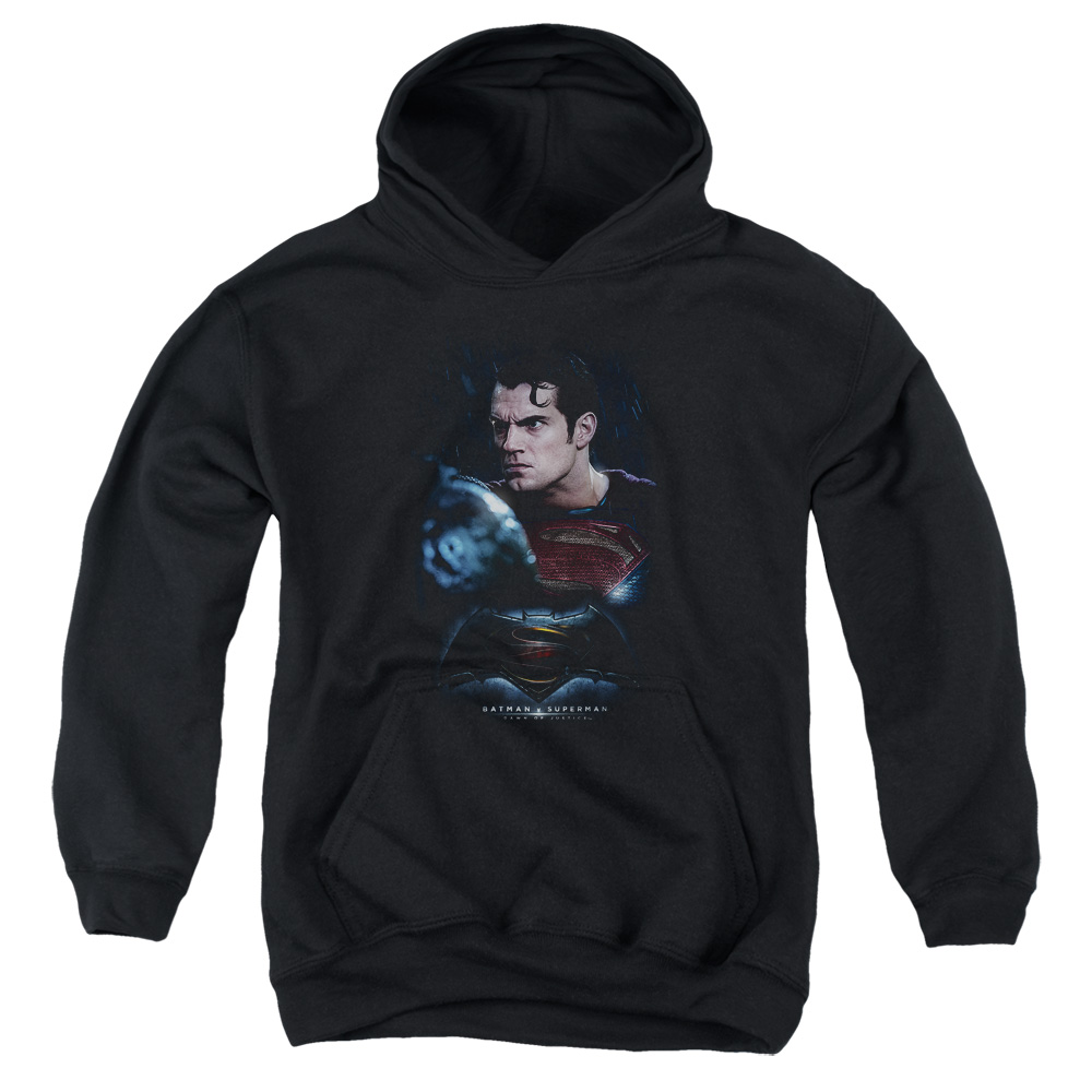 BVS207-YFTH-4 Batman vs Superman Super Angry Youth Hooded Sweatshirt, Black - Extra Large