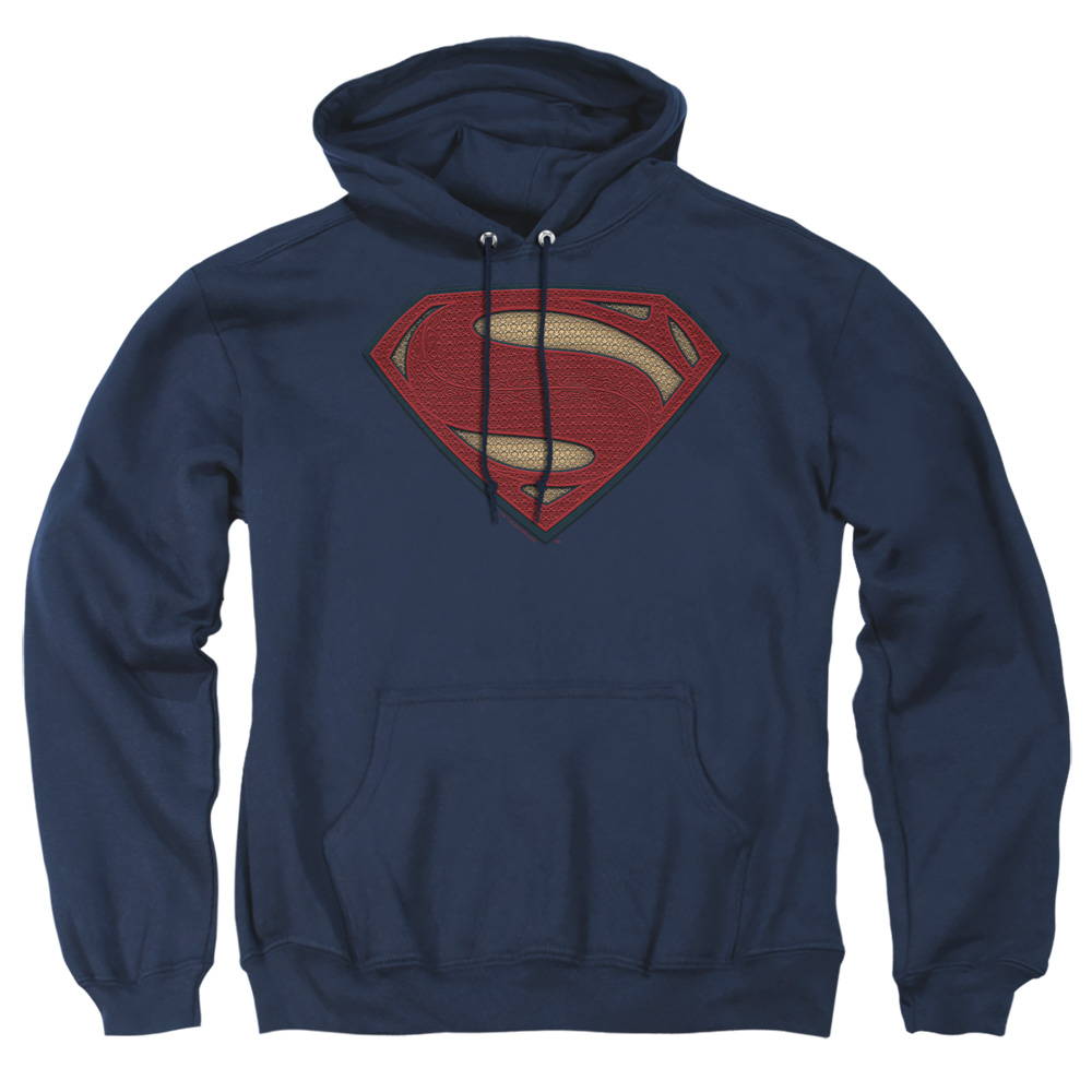 BVS239-AFTH-2 Batman vs Superman Costume Shield Adult Pullover Hoodie, Navy - Medium