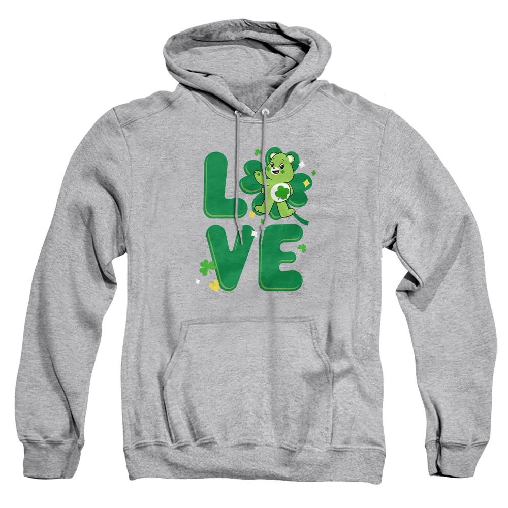 CBR10045SPD-AFTH-6 Care Bears Unlock The Magic Good Luck Bear Love St. Patricks Day Adult Pullover Hoodie, Athletic Heather - 3X