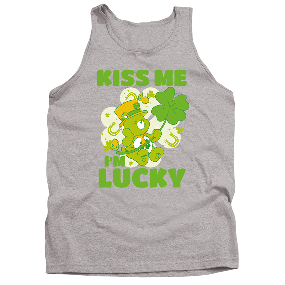 CBR10048SPD-TK-3 Care Bears Kiss Me IM Lucky St. Patricks Day Good Luck Bear Adult Tank Top, Athletic Heather - Large