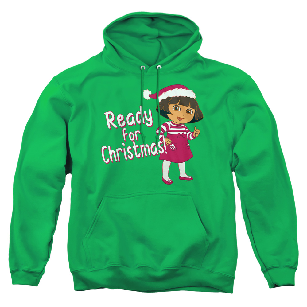 NICK10212-AFTH-5 Dora The Explorer Dora Ready for The Holidays Adult Pullover Hoodie, Kelly Green - 2X