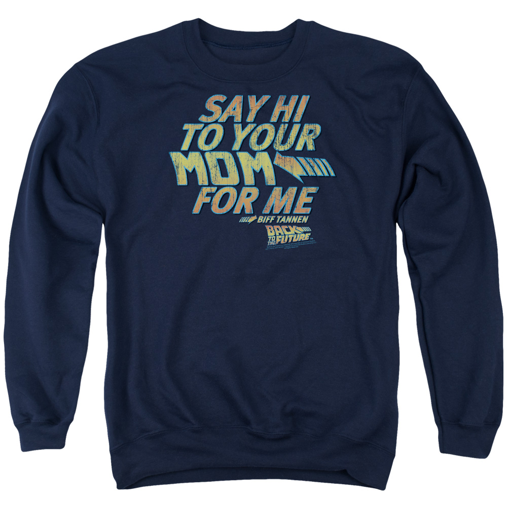 UNI351-AS-5 Back to the Future Say Hi Adult Crewneck Sweatshirt, Navy - 2X