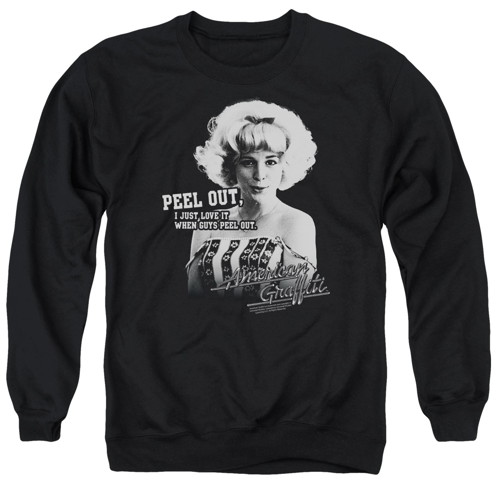 UNI209-AS-2 American Graffiti Peel Out Adult Crewneck Sweatshirt, Black - Medium