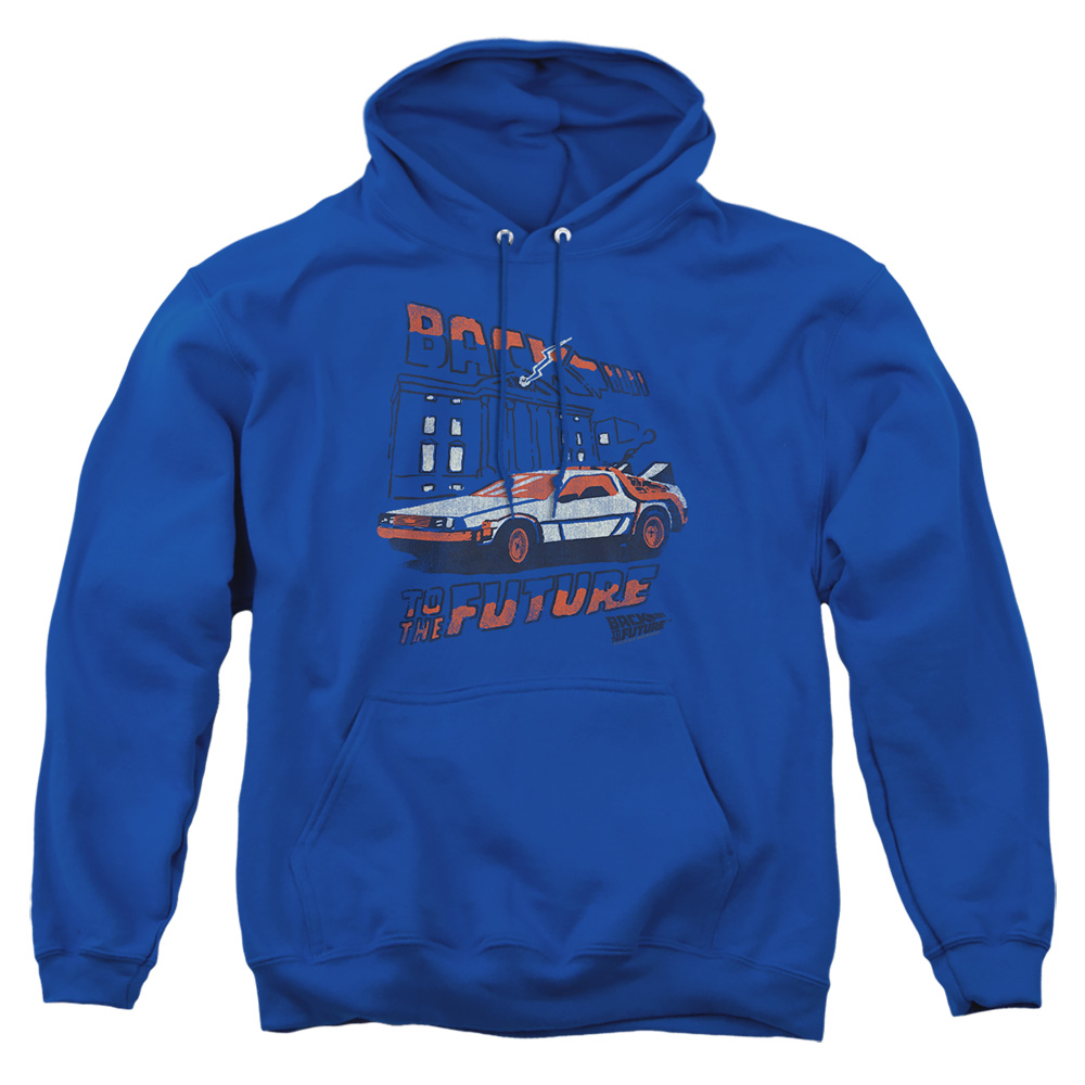 UNI475-AFTH-4 Back to the Future Lightning Strikes Adult Pullover Hoodie, Royal - Extra Large