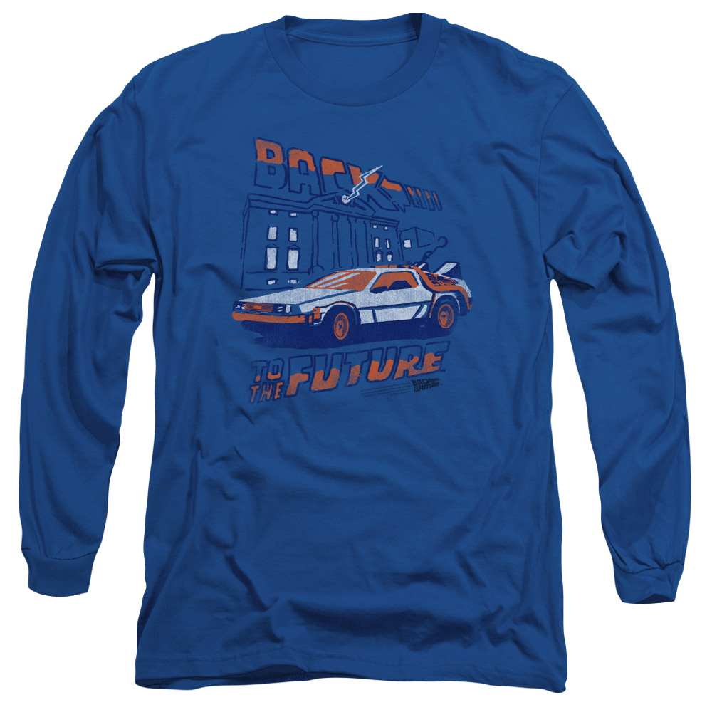 UNI475-AL-6 Back to the Future Lightning Strikes Adult Long Sleeve T-Shirt, Royal - 3X